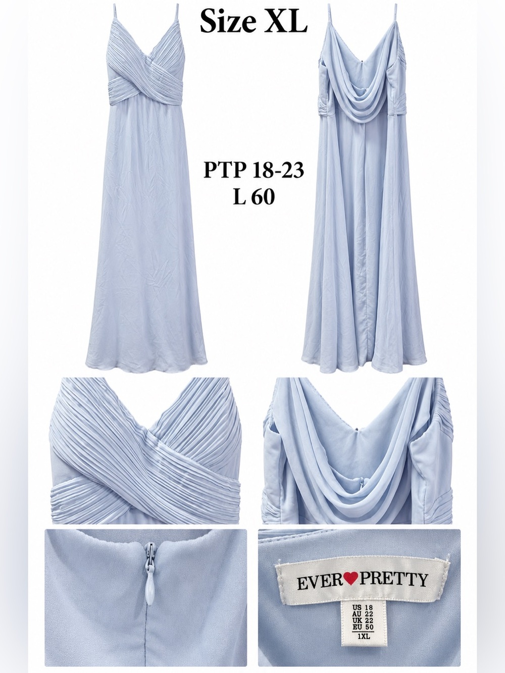 Ever Pretty Light Blue Pleated Crossover Evening Gown